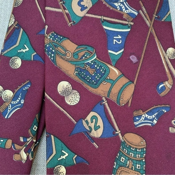 Vintage Bert Pulitzer 100% Silk Golf Tie Burgundy EUC - Picture 3 of 5